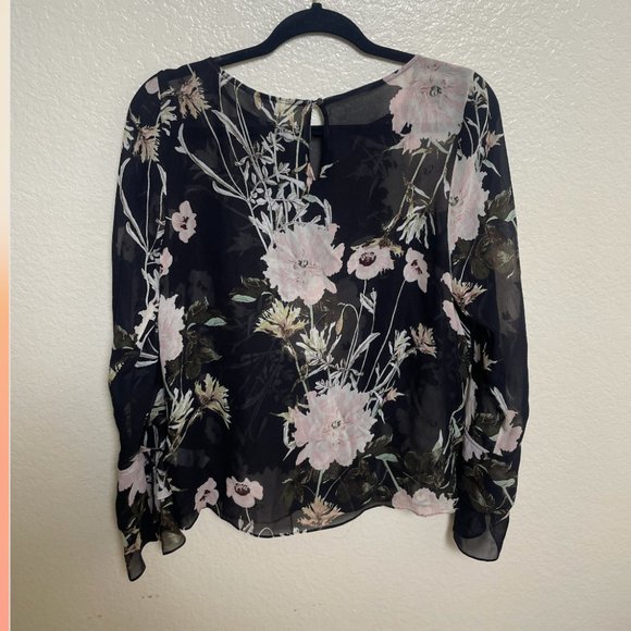 ⭐️ Sheer Floral Ruffle Boho Hipster Hippie Chic Glam Work Casual Romantic Top - Picture 5 of 6